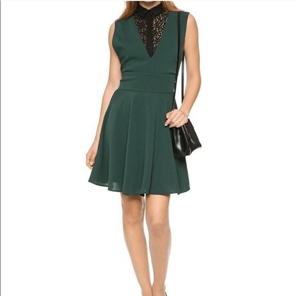 The Kooples Black and Green Lace Mock Neck A-Line Mini Dress Size: XS - Picture 1 of 7